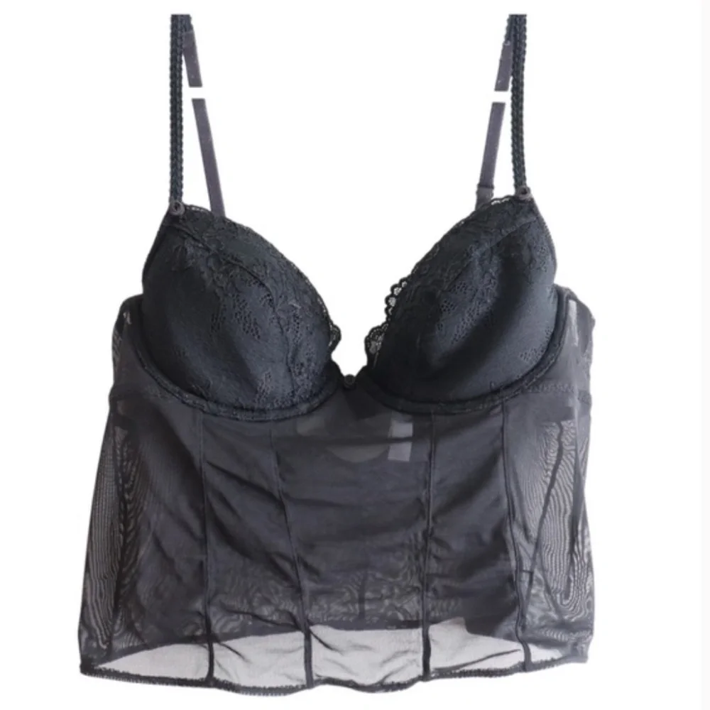 Gilligan & O'Malley Black Sheer Bustier Bra Size 36C‎